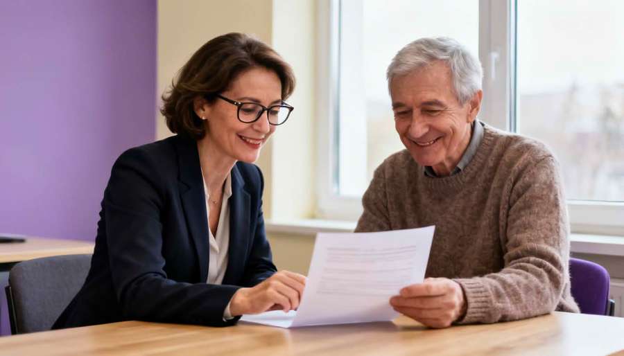 Abogada y cliente revisando documentación
